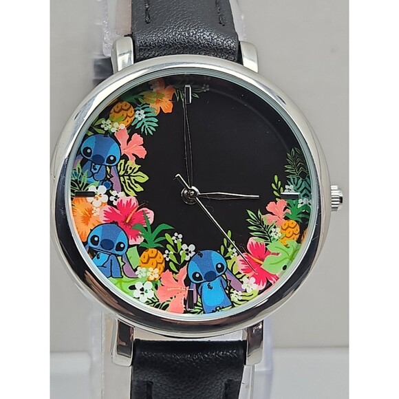 Disney Accutime Lilo Stitch Tropical Floral Black Analog Adult Watch New Battery main image 5